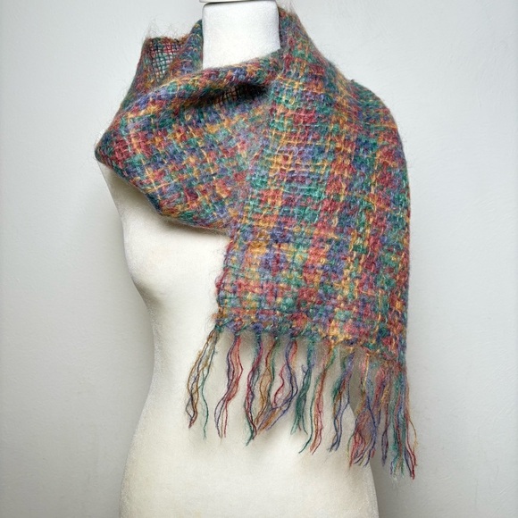Handmade Hand knit multicolor soft cottage woven mohair wool scarf - Picture 2 of 11
